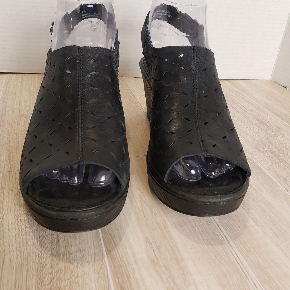 Born Black Leather Slingback Sandals Peep Toe Chunky Heel Women’s Size 7.5 - Picture 3 of 9